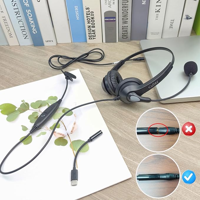 Callez Wired Computer Headset, 3.5mm/USB-C Headset with Mic Noise Cancelling for Work, Cell Phone Headphone for PC Laptop Mac iPhone Samsung Zoom Teams Call Center Home Office, in-line Controls
