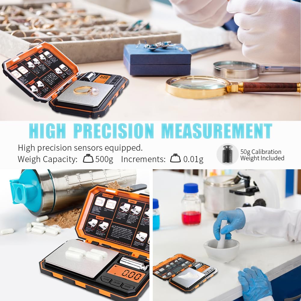 Fuzion Digital Pocket Scale, 500g x 0.01g Gram Scale, Mini Scale 6 Units Jewelry Scale with LCD Display, Tare Function for Food, Jewelry, Coin, Coffee