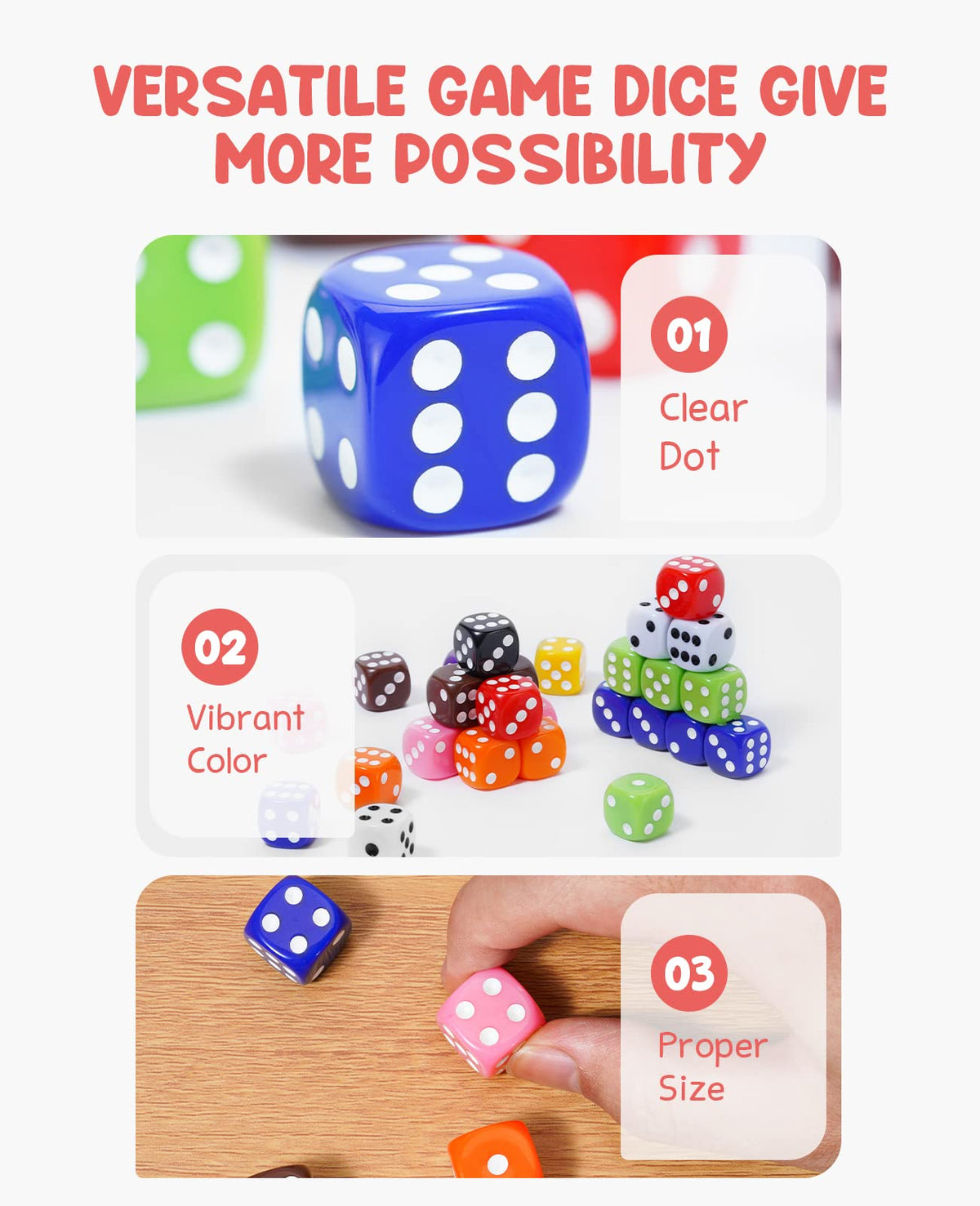 JoyCat 16mm 6 Sided Dice Set Standard Game Dice Kids for Board Games Dice Games Math Dice for Classroom with Storage Bucket (100, Opaque)