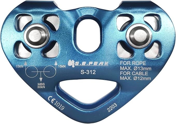 SEPEAK CE 30kN Tandem Speed Double Pulley with 1 Steel 25kN Clip, Zip Line Trolley for Backyard Zipline, Climbing & Rock Rescue Lifting, Fits Cable up to 1/2 Inches/Holds Up to 6750lbs