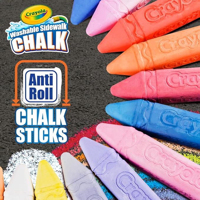 Crayola Washable Outdoor Sidewalk Chalk Collection (130ct), Bulk Anti-Roll Chalk Sticks for Kids, Classroom Recess Toys, Outdoor Toys & Activities for Kids