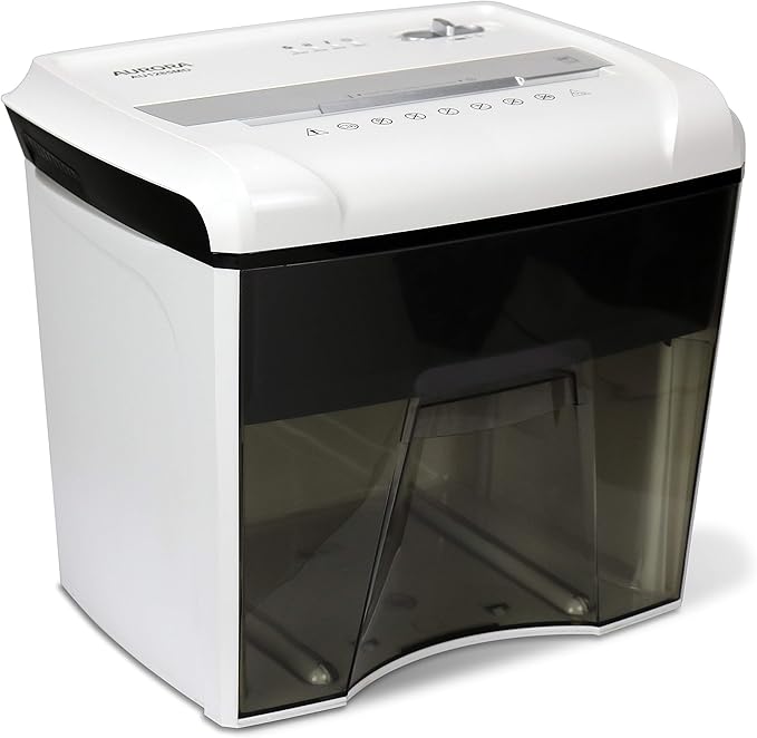 Aurora AU1285MD Compact Desktop-Style High Security 12-Sheet Micro-Cut Paper and CD/Credit Card/Junk Mail Pullout Basket Shredder, White/Black