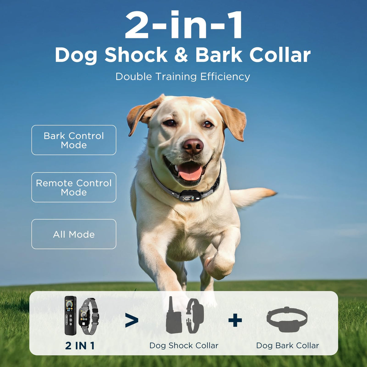 2 in 1 Dog Shock Collar & Dog Bark Collar, 4200 FT Dog Training Collar with Remote,3 Training Modes & Light for Night Walks,IP67 Waterproof Smart Anti Barking E-Collar with Adjustable Sensitivity