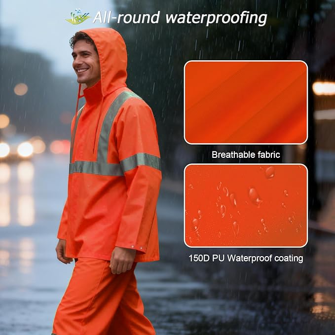 Rain Pants, High Visibility Safety Coat, Hi Vis Waterproof Work Pants, Lightweight Rain Gear for Outdoor Activities, Men Women, Orange P, 4XL-5XL