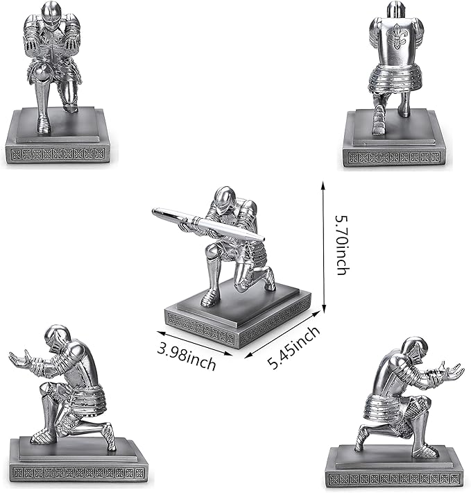 Knight Pen Holder Pen Stand Desk Organizers and Accessories Resin Pencil Holder as Gift with a Fancy Pen for Office and Home Desk Organizer (Silver)