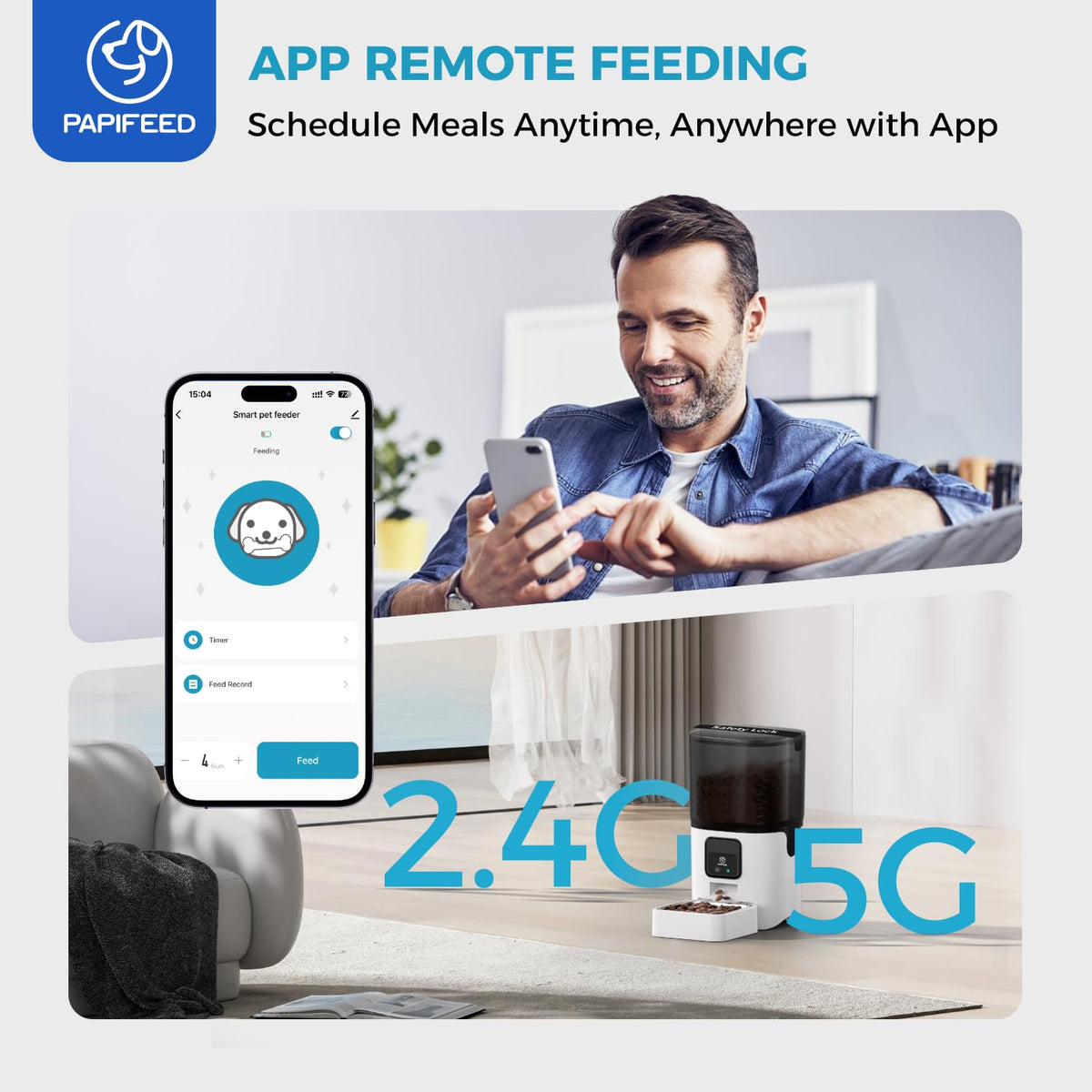 PAPIFEED 5G WiFi Automatic Cat Feeders: Smart Automatic Cat Food Dispenser with Slow Feeding Mode, Detachable for Easy Cleaning, Pet Feeder with Alexa, 1-30 Meals Per Day for Multiple Pets (6L/25 Cup)