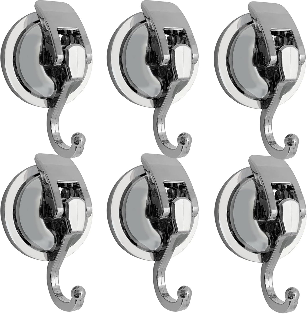Heavy Duty Suction Cup Hooks for Shower, Bathroom Robe - Vacuum Glass Hooks, Reusable, No Hole Punched, for Garland Decoration (Silver, 6 Pack)