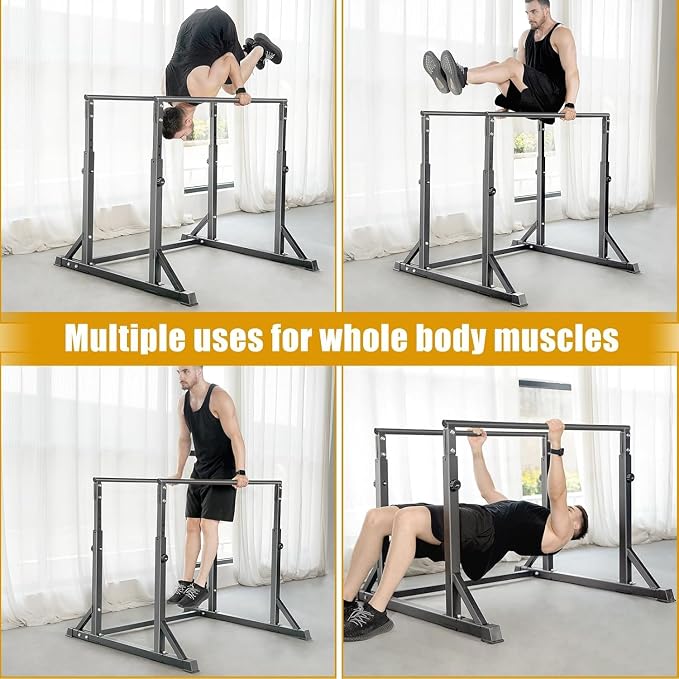 Bongkim Dip Bar, Heavy Duty Dip Station with 7 Height Levels, 800lbs Adjustable Parallel Bars for Tricep Dips Pull-Ups L-Sits Calisthenics Exercises Strength Training for Home Gym Outdoor