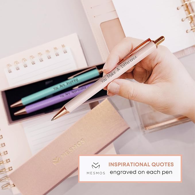 MESMOS 3pk Fancy Pen Set, Teacher Appreciation Gifts Ideas for Women, Best Teacher Gifts Supplies, Thank You Gift from Student, Difference Maker Gift, Aesthetic Nice Pen Set