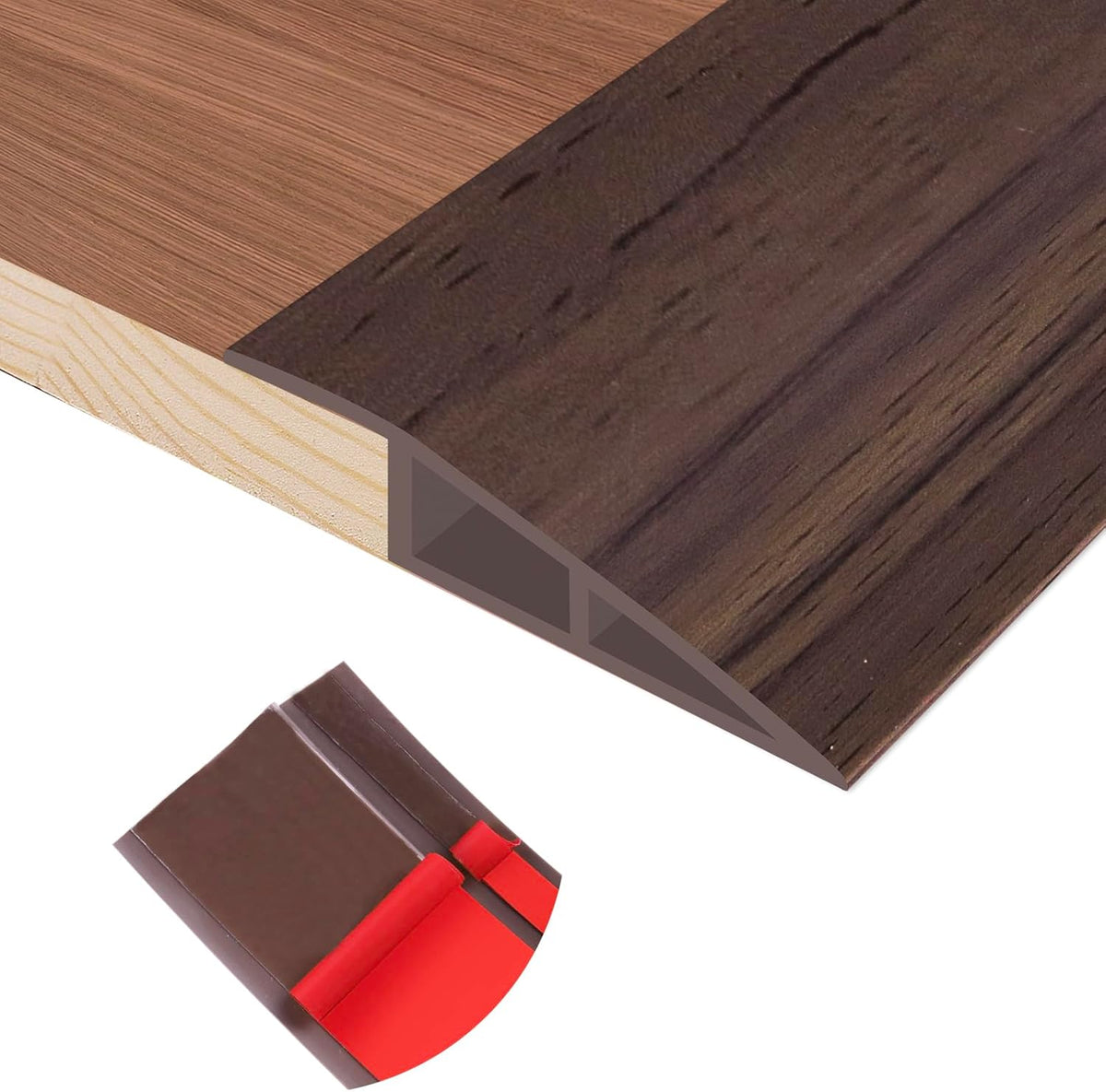 Floor Transition Strip Self Adhesive Vinyl Door Threshold for Doorways Carpet Edging Trim Overlap Edge Reducer for Laminate Floor, Carpet, Tile (Deep Brown Wood Grain, 1/5" to 2/5", 10Ft)