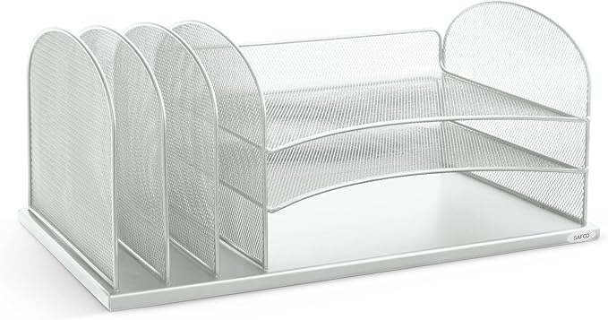 Safco Onyx Desk Organizer with 3 Horizontal and 3 Upright Trays, Durable Steel Construction, Silver