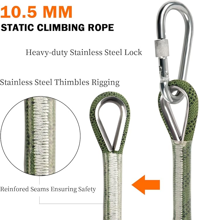 AOLEBA 10.5 mm Static Climbing Rope 10M(32ft) 20M(64ft) 30M(96ft) 50M(160ft) 70M(230ft) Outdoor Rock Climbing Rope, Escape Rope Ice Climbing Equipment Fire Rescue Parachute Rope
