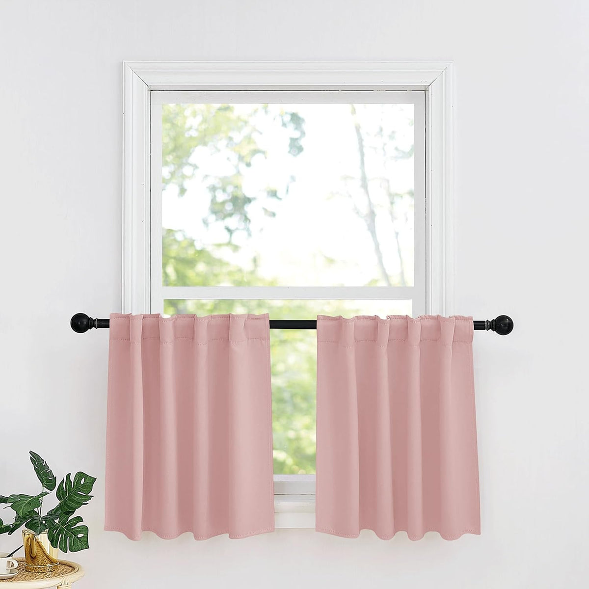 RYB HOME Pink Small Window Tiers - Blackout Insualting Privacy Curtains for Kids Bedroom Kitchen Bathroom Basement Cafe Cabinet Drapes, 34 Width x 24 Length, 2 Panelsï¼Peach Blush
