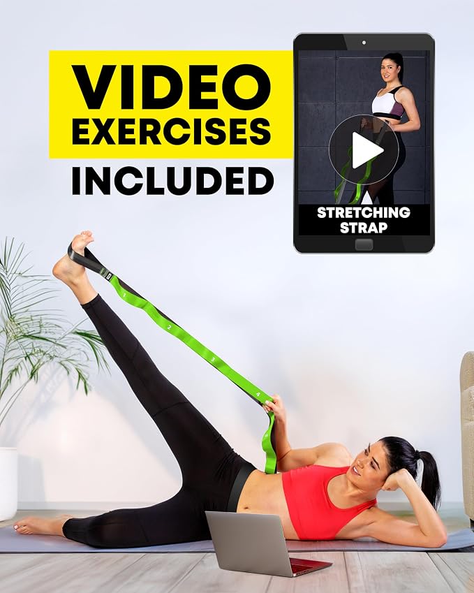 Stretching Strap with Loops - Non Elastic Stretch Band for Physical Therapy, Yoga Strap for Stretching Equipment, Stretch Bands for Exercise and Flexibility - Fascia, Hamstring & Leg Stretcher Belt