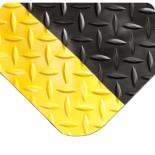 Wearwell 414.1516x2x7BYL Diamond-Plate SpongeCote UltraSoft Mat, 7' Length x 2' Width x 15/16" Thick, Black with Yellow