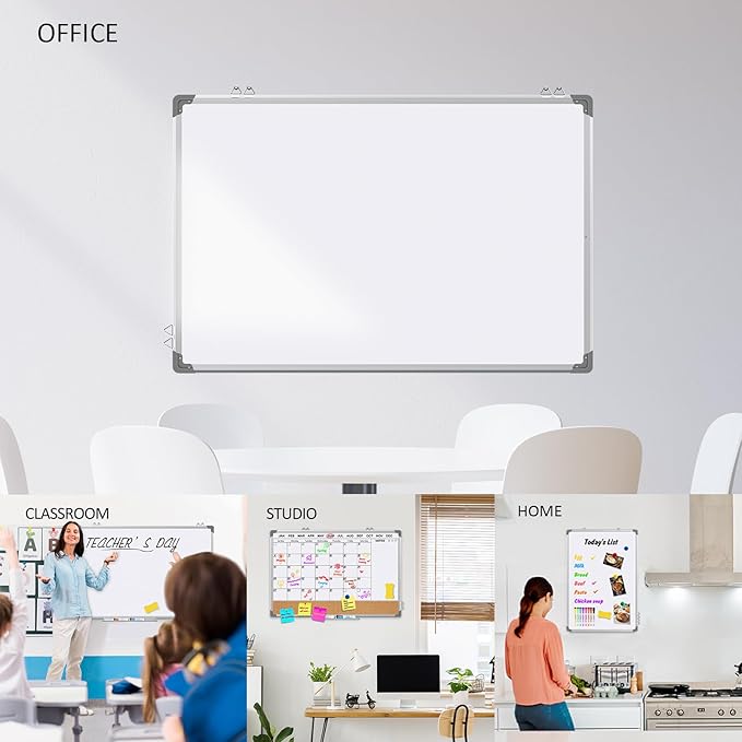 EAONE Magnetic Whitboard Calendar for Wall, Double Sided Dry Eraser Board Combo with Aluminum for Office, School, Home Kitchen (Silver, 36" x 24")