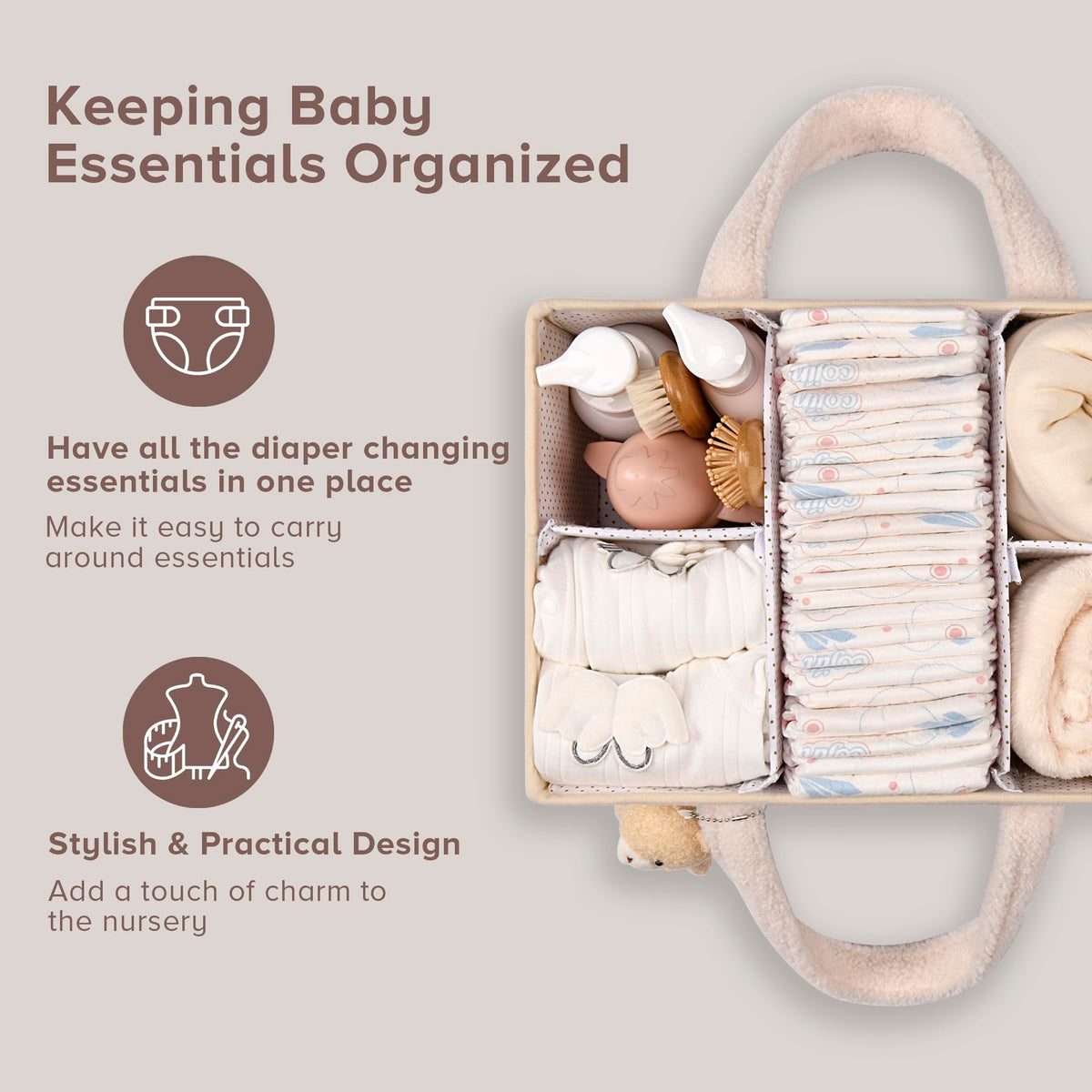 PeraBella Baby Diaper Caddy Organizer with Handle, Boy & Girl Shower Gift Basket, Portable Diaper Storage Basket Bin for Wipes, Newborn Baby Essentials Registry Search Must Haves, Car Caddy Organizer
