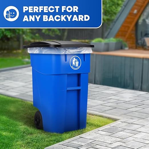 50-Gallon Recycle Rollout Trash Can with Lid, Commercial Heavy-Duty Container with Wheels, Blue