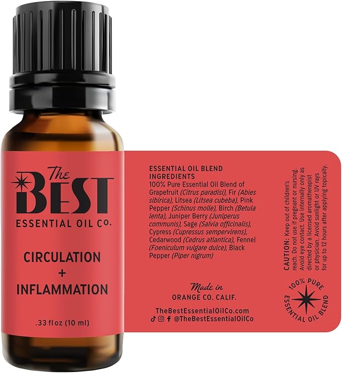 The Best Circulation + Inflammation Essential Oil Blend- Premium Grade- 100% Pure & Natural for Aromatherapy, Diffuser, Spa, Massage, Air Freshener- 10 ml (.33 fl oz)