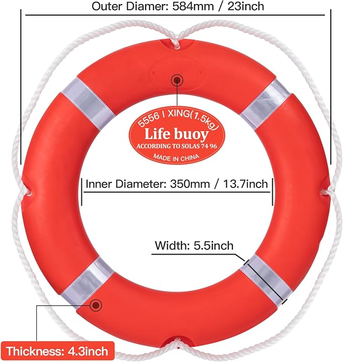 Life Ring Buoy w/ 98.4 FT Floating Rope, Boat & Pool Safety Throw Ring | 23" & 28" Boat Safety, 3.3 lb & 5.5 lb Throwable Flotation Device, HDPE UV-Resistant Boat Safety for Dock & Pool Lake Rescue