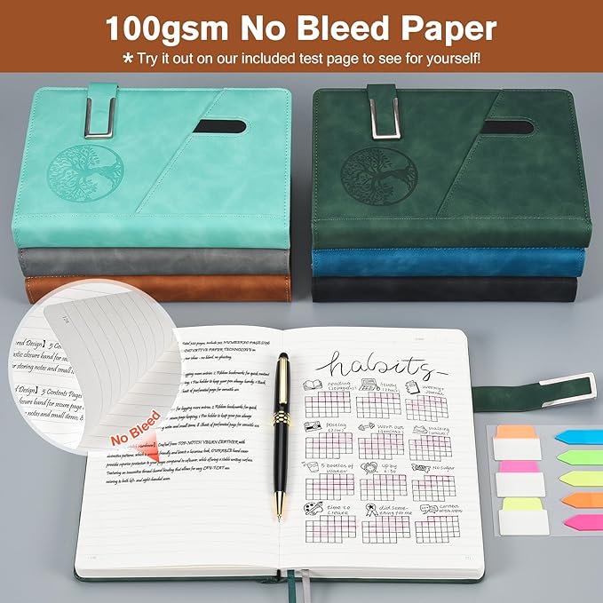 Lined Notebook Journal for Men Women, 365 Pages Numbered College Ruled Notebook, Hardcover Leather Journal with Pen & Gift Box, Thick Daily Diary, Professional Notebooks for Work, School, Business, A5