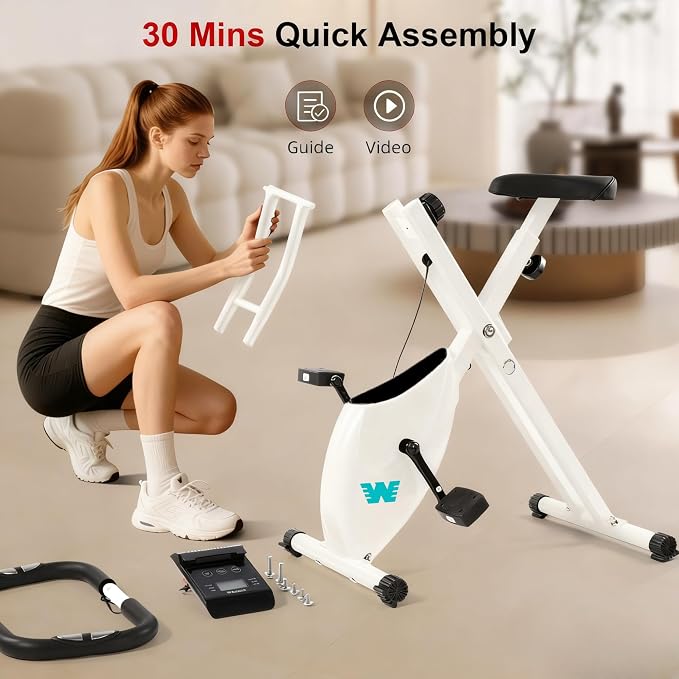 BARWING Stationary Exercise Bike for Home Workout, 5 IN 1 Foldable Indoor Cycling Bike for Seniors, 350LB Capacity, 16-Level Magnetic Resistance, Seat Backrest Adjustments