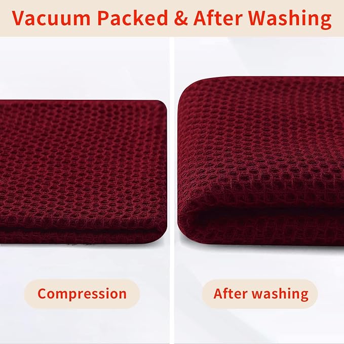 Homaxy 100% Cotton Waffle Weave Kitchen Dish Towels, Ultra Soft Absorbent Quick Drying Cleaning Towel, 13 x 28 Inches, 12-Pack, Burgundy