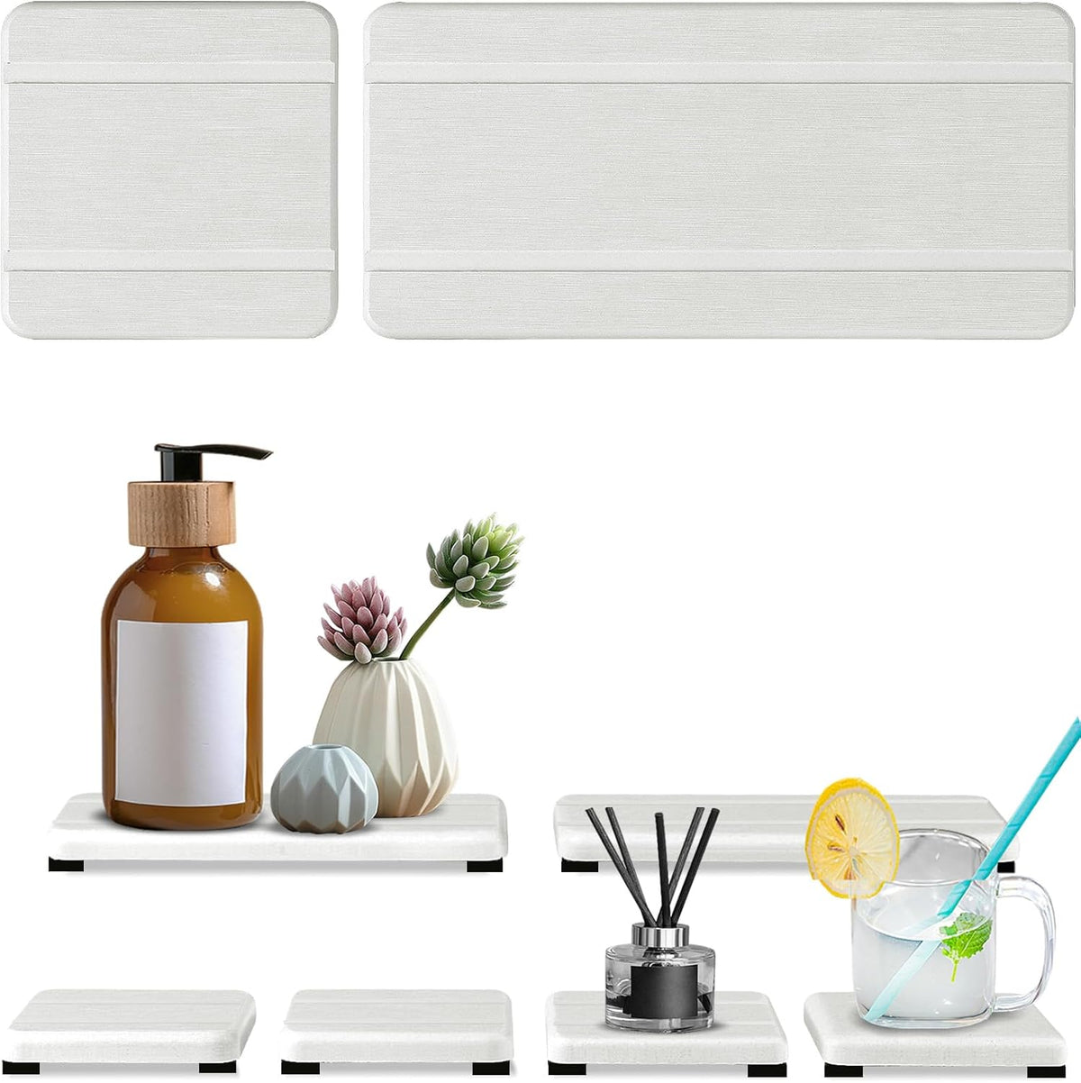 Set of 6 Water Absorbing Stone Tray for Sink, Stones Soap Trays for Kitchen Sink, Stone Drying Tray for Bathroom Counter, Diatomite Soap Dish, Water Absorbent Coasters