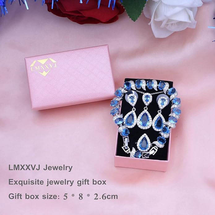 LMXXVJ Teardrop Jewelry Set for Women,Necklace Earrings Adjustable Ring Bracelet Set Fashion Formal Platinum/Gold/Rose Gold Jewelry Gift Girl/Mom/Wife/Grandmother/Best Friend/Aunt