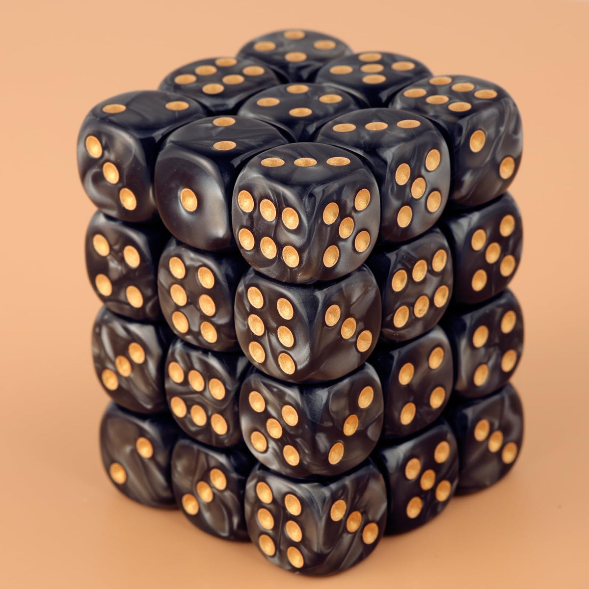 36 Pieces 12mm 6 Sided Mini Dice Set,Pearl Pattern D6 Game Dice Set,6 Sided Standard Game Dice for Board Games Dice Games Classroom Teaching Dices Game, with Portable Gaming Box(Black)