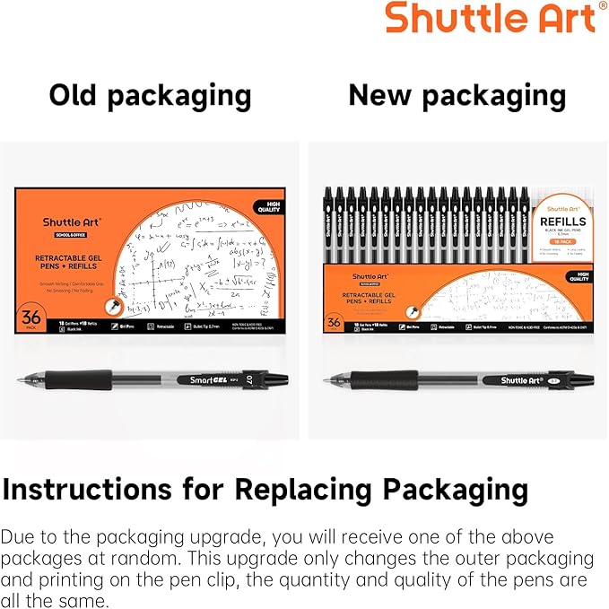 Shuttle Art Black Gel Pens, 36 Pack(18 Gel Pens with 18 Refills) Retractable Medium Point Rollerball Gel Ink Pens Smooth Writing with Comfortable Grip