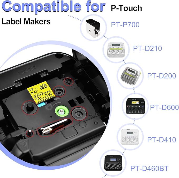 Label Tape Refills Compatible for P-Touch TZ-631 TZe-631 AZE631 Laminated Black on Yellow 1/2 Inch 0.47" 12mm for PT-D200 PTD210 D400 D600 PTH100 H110 PT2730 PTP700 PTP710BT, 2 Pack