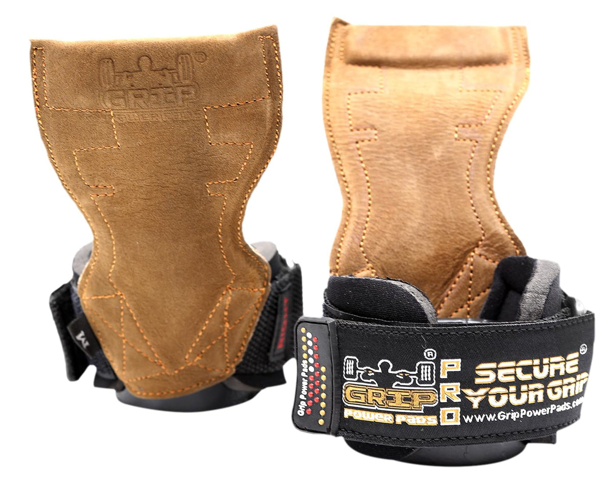 Lifting Grips PRO Weight Gloves Best Heavy Duty Straps Alternative to Power Hooks Deadlifts Adjustable Neoprene Padded Wrist Wrap (Brown Rubber, Large 7.50"-8.50" Wrist Size)