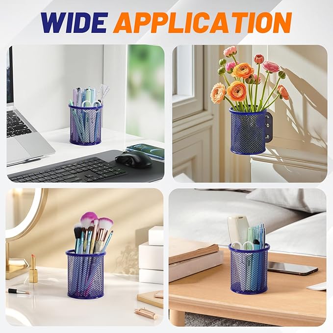 Segarty Pen Cup, 6 Pack Round Cute Dark Blue Pen Holder for Desk, Wire Mesh Pencil Holder Container Set, Desktop Organizer for Office Supplies, Maker, School, Home Storage, Makeup Brush