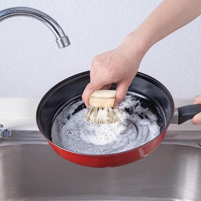 Bamboo Dish Scrubber with Handle - Natural Hard Bristles, Compostable & Sustainable, Kitchen Scrub Brush for Dishes, Pots and Pans