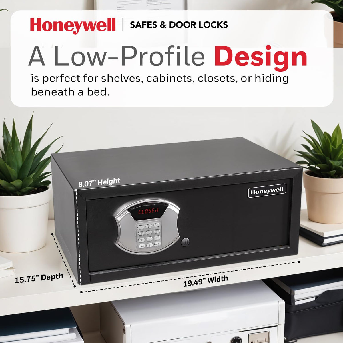 Honeywell Safes & Door Locks - Hotel Room Style Safe Box with Digital Lock - Fits 17" Laptop - LED Display Panel - Low Profile Steel Security Personal Safe for Money - 1.14 Cubic Feet - Black - 5105DS