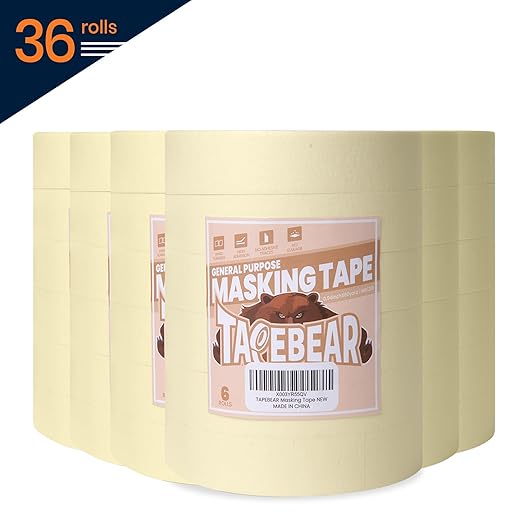 General Purpose Masking Tape Beige White 0.94 Inches x 60 Yards, Bulk Painters Tape for Painting, Labeling, DIY Arts Crafts, Home Office School Projects, 36 Rolls