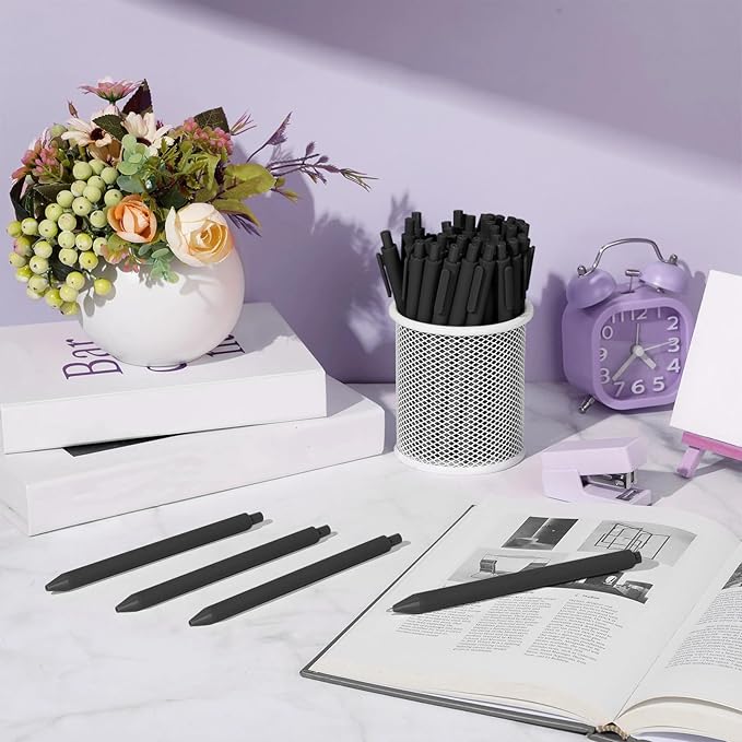 Teling 100 Pcs Ballpoint Pens Retractable Comfortable Cute Stylish Writing Pens in Medium Point 1.0 mm for Office Supplies(Black)