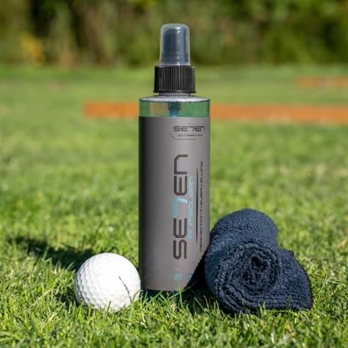 SE7EN EliteClean Golf Grip Cleaner Spray - Restores Tackiness & Control, Removes Sweat & Dirt, Golf Club Grip & Pickleball Paddle Cleaner, Safe for Sports Equipment, Includes Microfiber Towel (1 Pack)