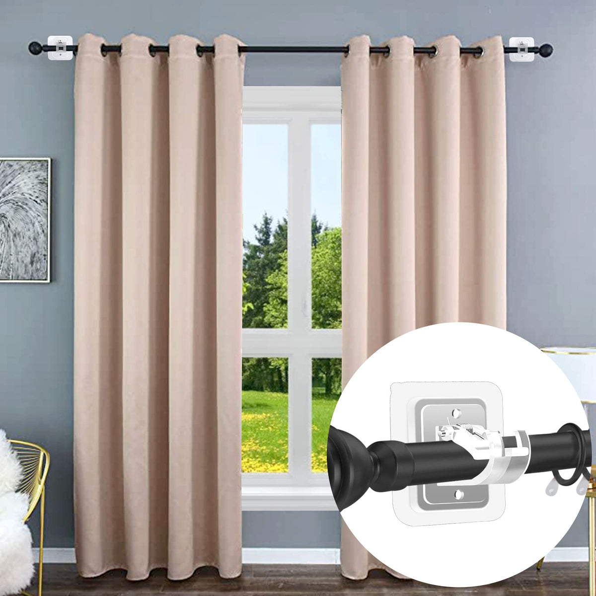 8PCS No Drill Curtain Rod Brackets No Drilling Self Adhesive Curtain Rod Holder Hooks Nail Free Adjustable Curtain Rod Hooks Curtain Hangers for Bathroom Kitchen Home Bathroom and Hotel (Transparent)