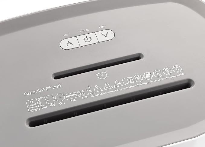 Dahle PaperSAFE PS 260 Paper Shredder, Oil Free, Jam Protection, Security Level P-4, 12 Sheet Max, Shreds CDs, Staples, Paper Clips & Credit Cards