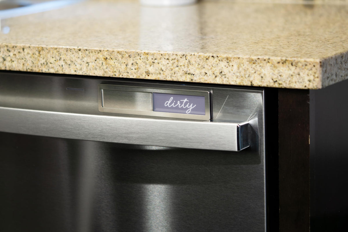 SimplyNeat Clean Dirty Magnet for Dishwasher - Stainless Steel Dishwasher Magnet Clean Dirty Sign - Clean/Dirty Magnetic Signs That Says Clean & Dirty for Home or Kitchen - Optional Adhesive for Non-Metal Surfaces - Millennial Gray and White