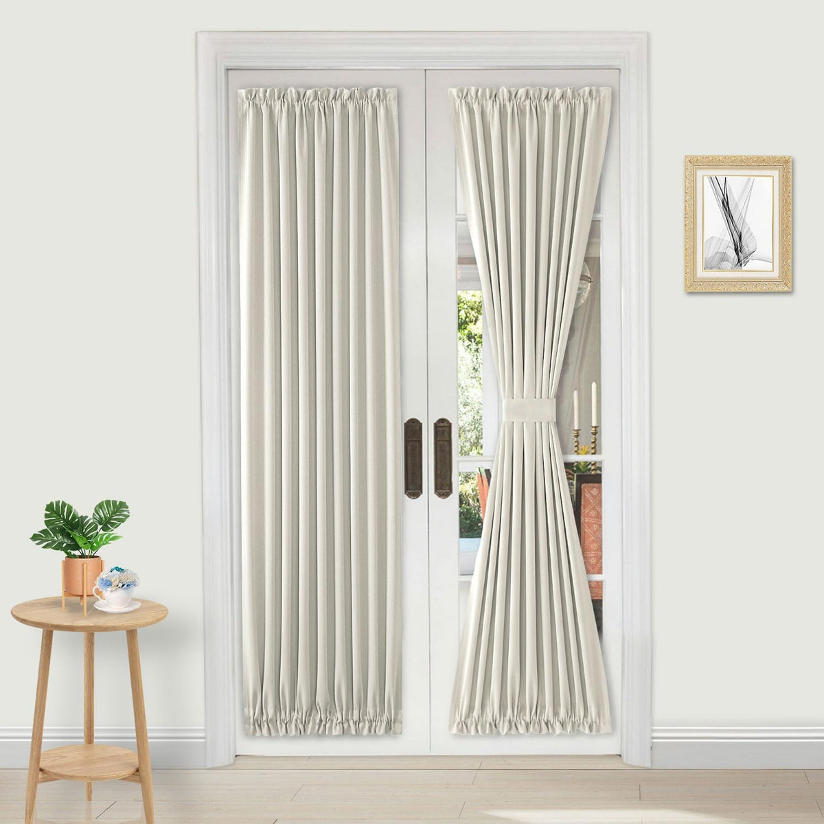 DWCN French Door Curtains â Rod Pocket Thermal Curtain for Doors with Glass Window, Kitchen and Patio Doors for Privacy, 36 X 72 Inches Long, 1 Curtain Panel with Tieback,Ivory
