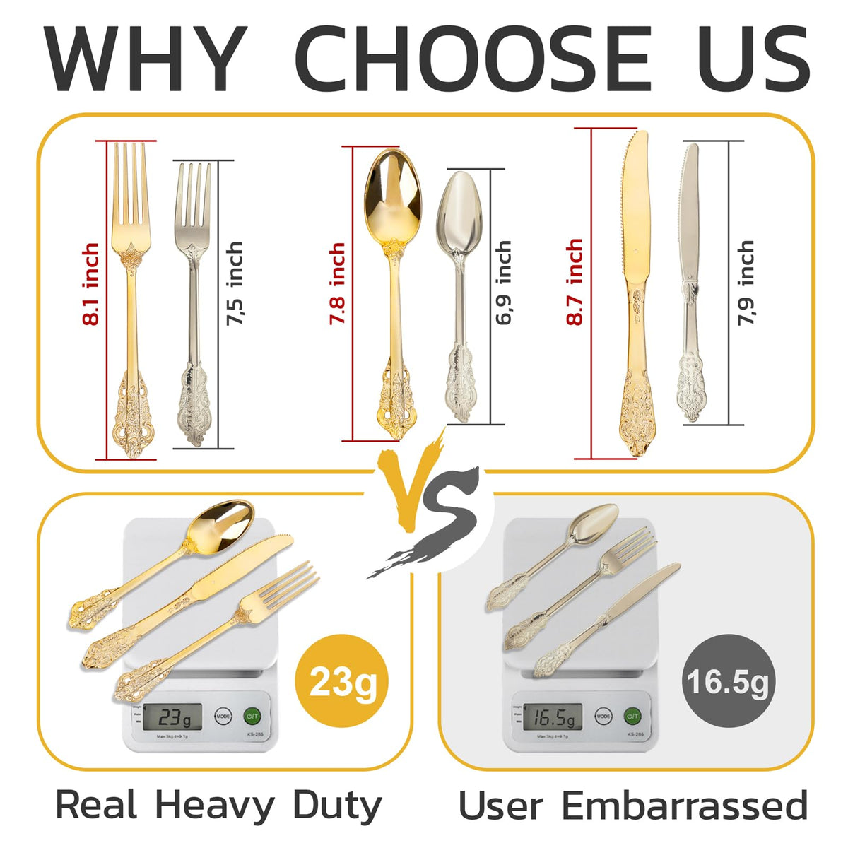 WDF 120PCS Gold Plastic Silverware - Heavy Duty Gold Plastic Cutlery Set Disposable Utensils - 40 Forks, 40 Spoons, 40 Knives, Perfect for Party Weeding Daily Use Baby Showe Spring