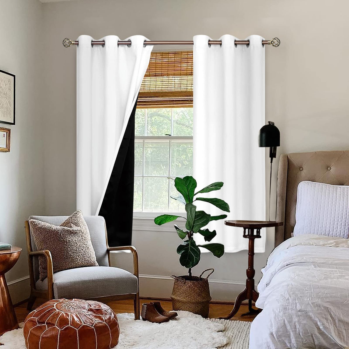 BGment White Blackout Curtains 63 Inch Long - Black Out Curtains for Bedroom Thermal Insulated Grommet Total Room Darkening Window Drapes for Summer Heat Blocking, 2 Panels, 42 x 63 Inch