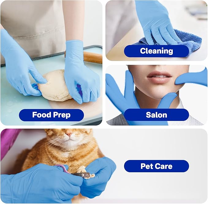 Nitrile Disposable Gloves 4 Mil Nitrile Cleaning Gloves Latex Free for Food Prep, Cooking,Lab,Home,Salon&Tattoo