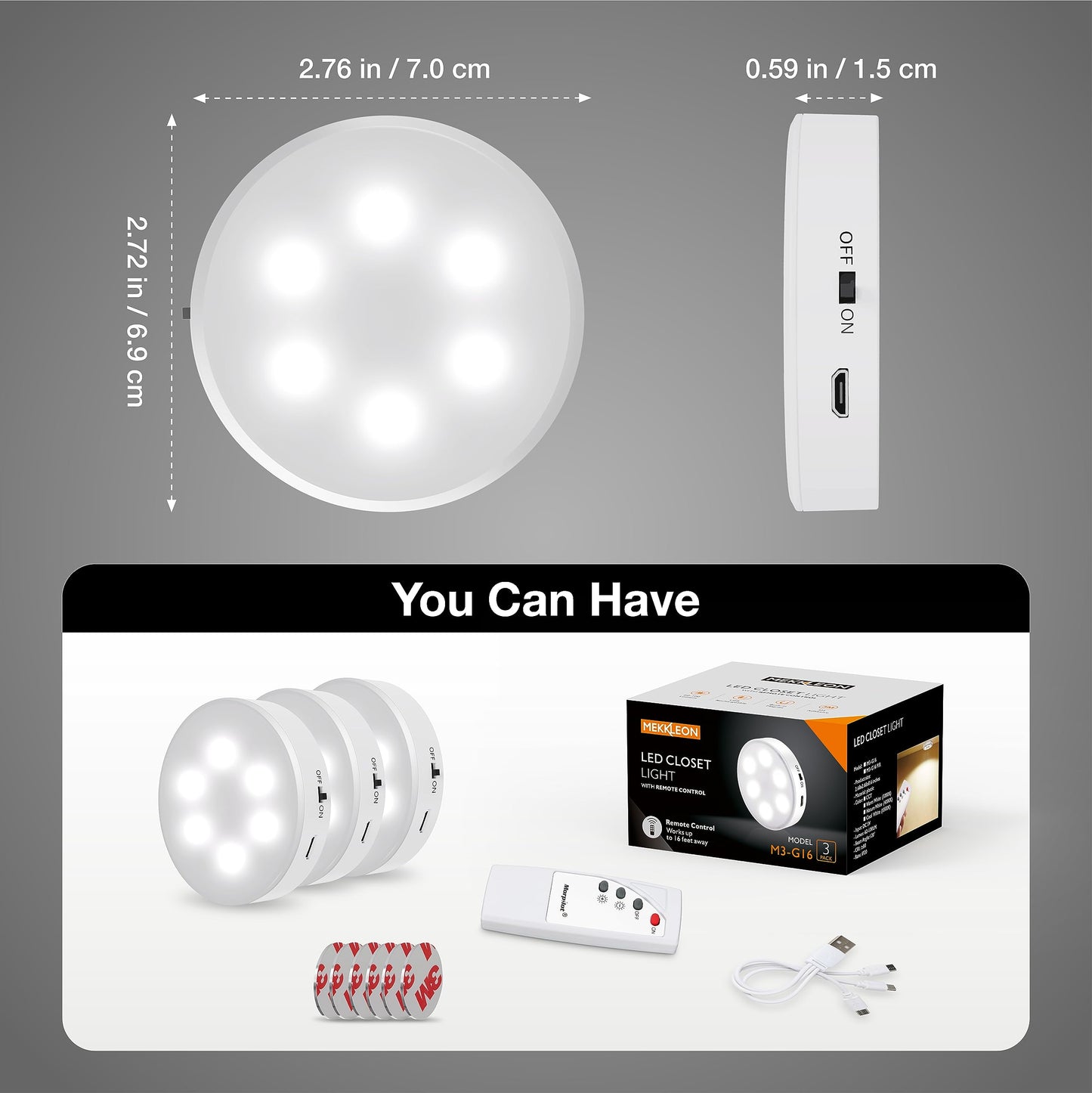 Puck Lights with Remote Control, Magnetic Under Cabinet Lighting, 1200mAh Rechargeable Stick On Lights for Under Cabinet, Hallway, Stairway, Closet (Cool White, 6pcs)