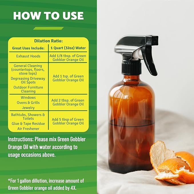 Green Gobbler Cold Pressed Concentrated Orange Oil for Home and Outdoor Multi-Purpose Cleaning- Hundreds of Uses - 32 oz (2 PACK)