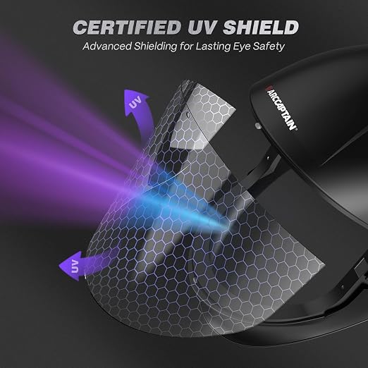ARCCAPTAIN Panoramic Full Face Shield, Full Face Impact Resistant Mask with Polycarbonate Visor and Adjustable Ratcheting Headgear, ANSI Z87.1 Certified for Grinding, Cutting, Industrial Use