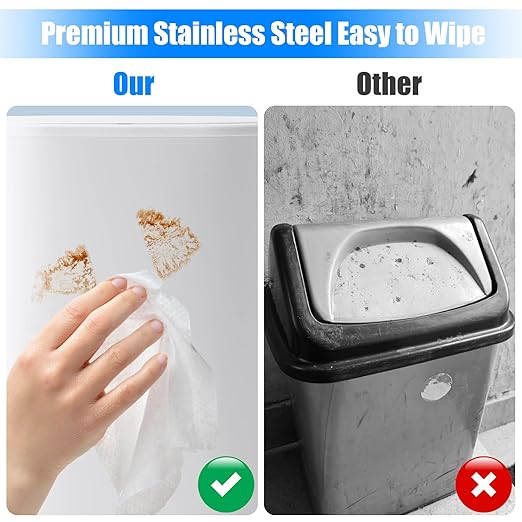 Anzoymx Stainless Steel Bathroom Trash Cans 1.8 Gallons Small Garbage Can with Pop up Lid, Dog Proof Narrow Wastebasket, Slim Waterproof Litter Trash Bins Set for Bedroom, Toilet, Office (White)